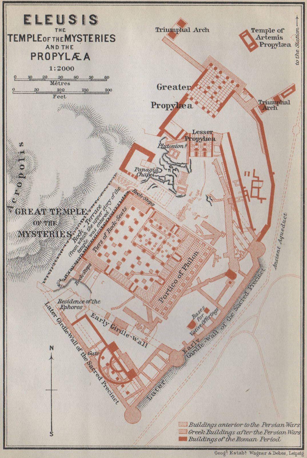 ELEUSIS ELEFSINA. Temple of Mysteries & Propylaea ground plan. Greece 1909 map